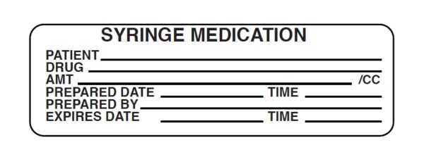 "SYRINGE MEDICATION" Imprinted Label - Fluorescent Yellow