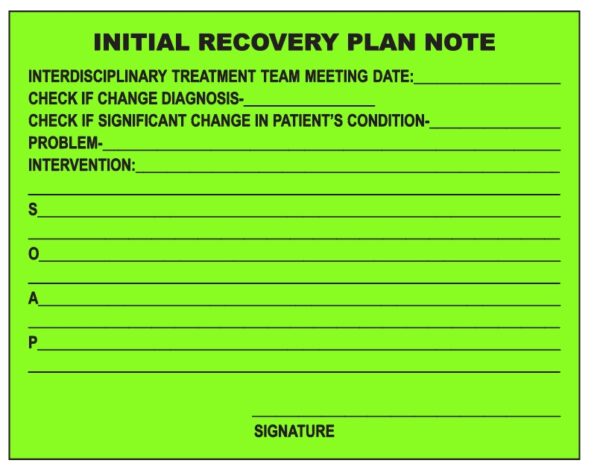 "INITIAL RECOVERY PLAN NOTE" Imprinted Label - Fluorescent Green