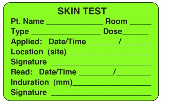 "SKIN TEST" Imprinted Label - Fluorescent Green