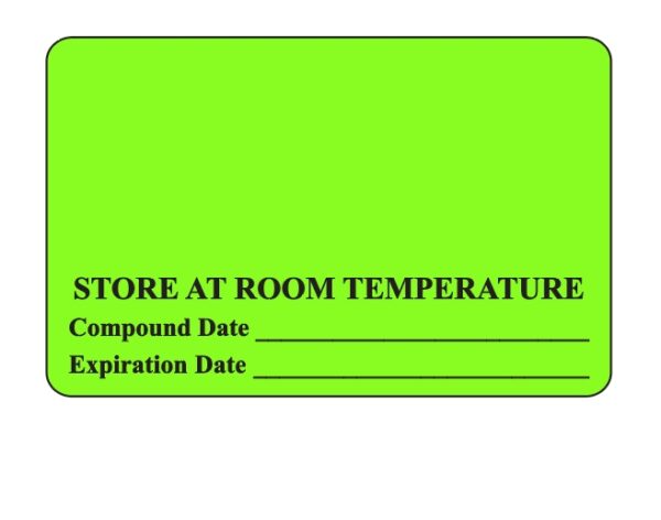 "STORE AT ROOM TEMPERATURE" Imprinted Label - Fluorescent Green