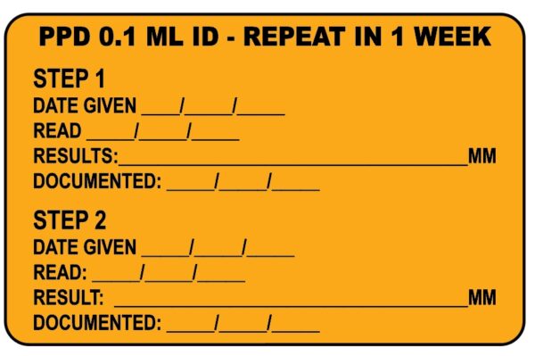 "PPD 0.1 ML ID" Imprinted Label - Fluorescent Orange