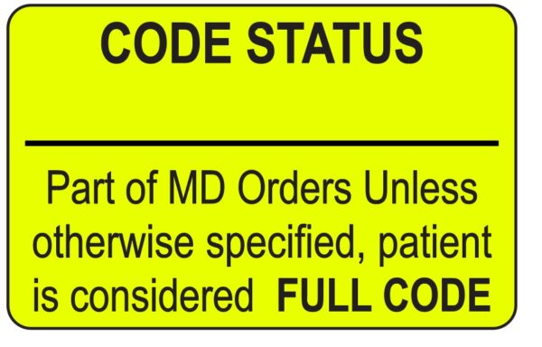 "CODE STATUS" Imprinted Label - Fluorescent Yellow