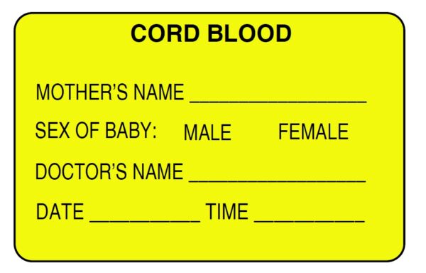 "CORD BLOOD" Imprinted Label - Fluorescent Yellow