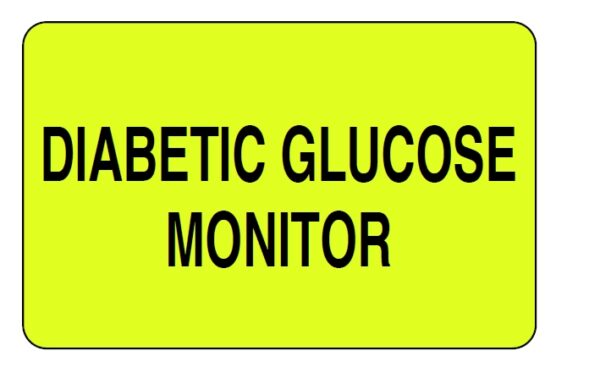 "DIABETIC GLUCOSE MONITOR" Imprinted Label - Fluorescent Yellow